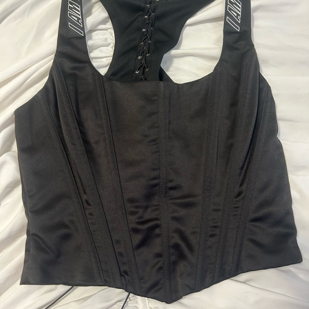 Black Corset Tank Top with Lace-Up Back